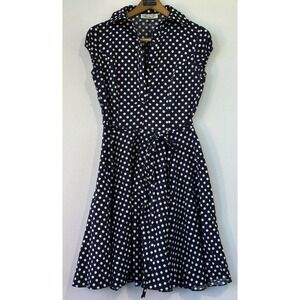 Maggie Tang Dress Polka Dot Rockabilly Retro Womens Small Navy Blue